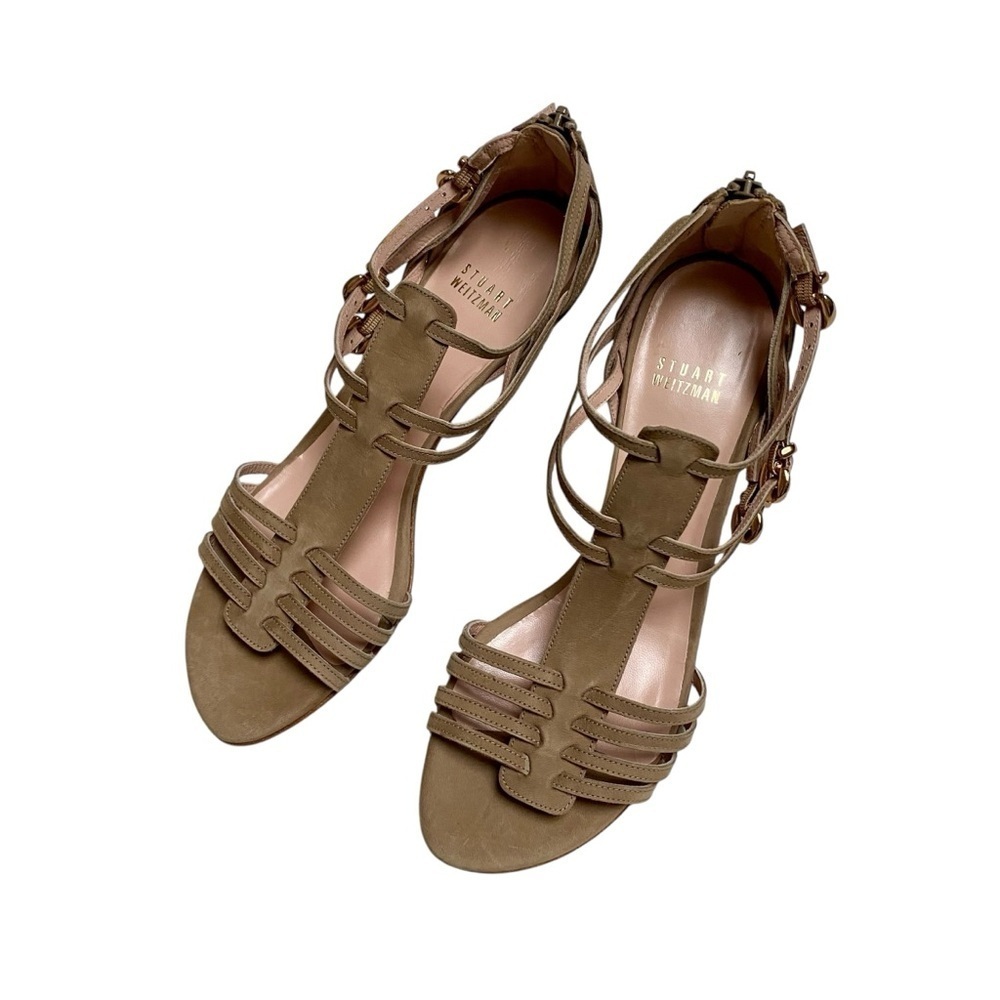 Stuart Weitzman Tan Nubuck Nuarache Gladiator Kitten Heel Sandals 7.5 - Picture 15 of 16